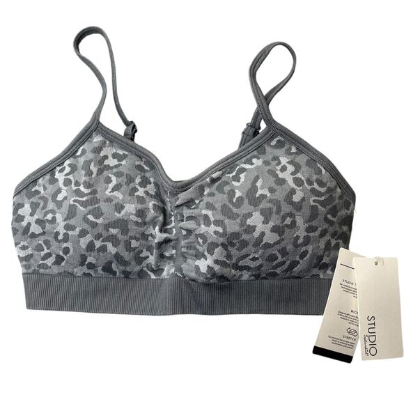 Splendid Studio gray leopard print pull on sports bra spaghetti strap medium NWT - Picture 1 of 5